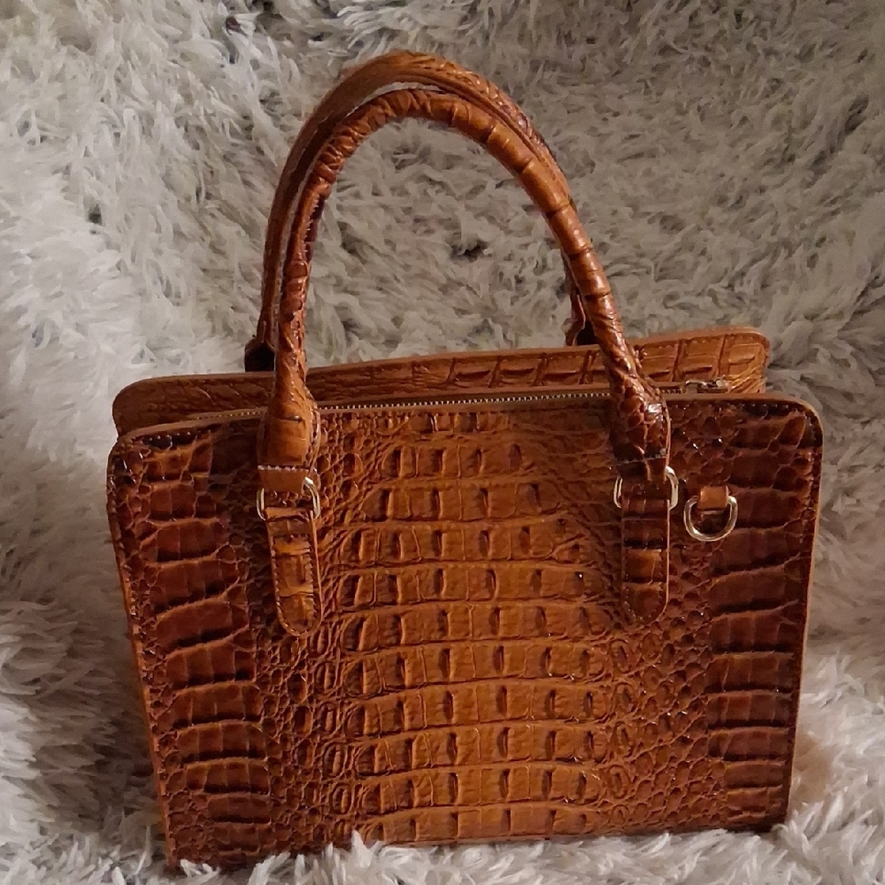Source Unknown Tan Crocodile-Pattern Satchel - image 2